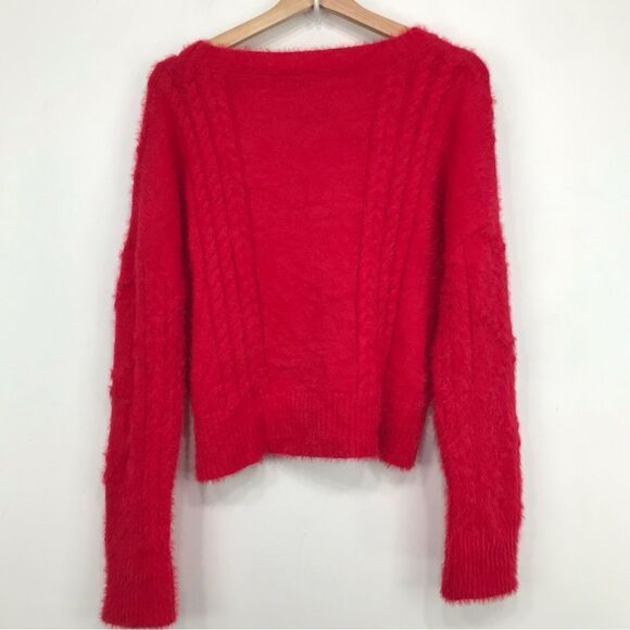 ALYA Francesca’s Red Fuzzy Diamond Pattern Knit Crewneck Sweater NEW - Picture 6 of 15